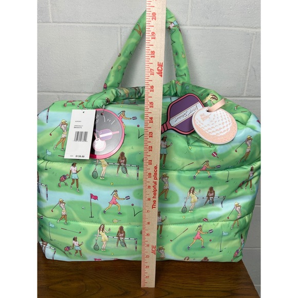 NWT Betsey Johnson Golf Tennis Print Puffer Large Travel Tote Bag Green Multi - Picture 6 of 13